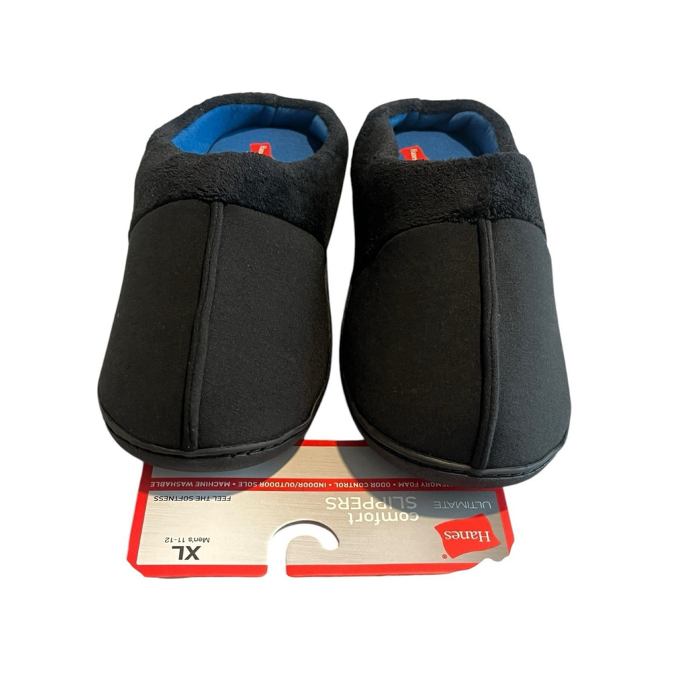 Hanes Mens Slippers XL 11-12 Memory Foam Black NEW